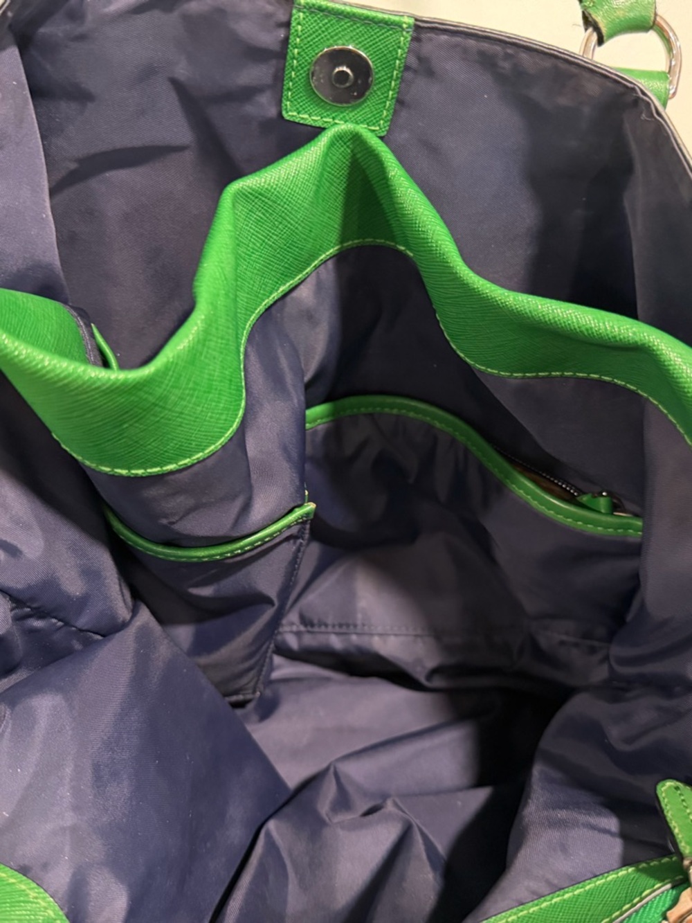 Tumi Green Handbag with Silver tone hardware and leather trim. - Picture 7 of 10